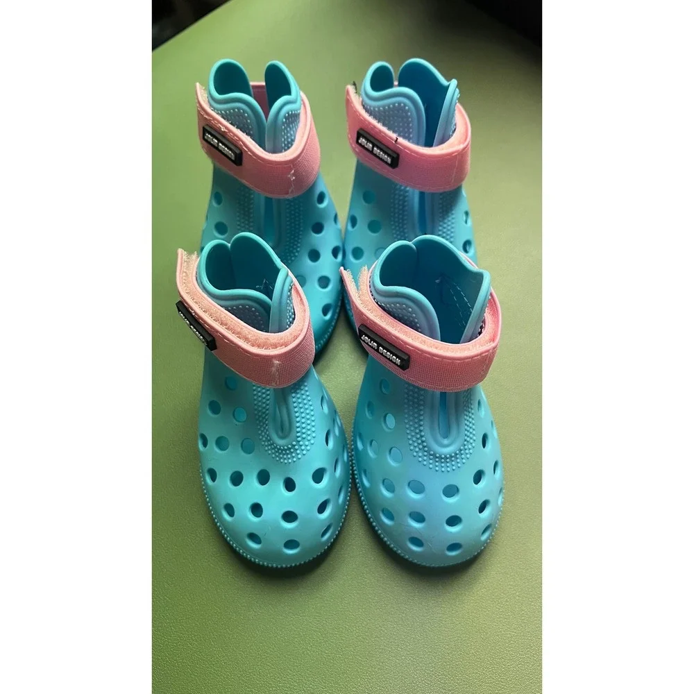Dog Boots Shoes Large Blue & Pink Hot Pavement Rain Snow Protection Brand NEW